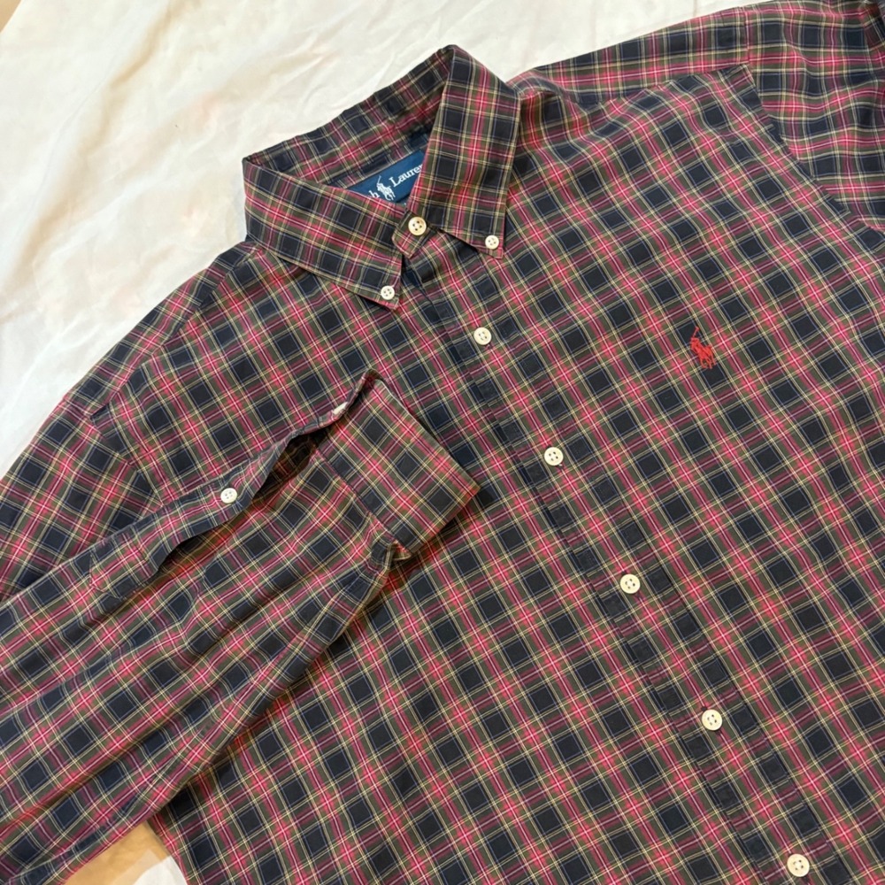 Ralph Lauren Classic Fit Plaid Button‎ Down Shirt Men Sz L Green Blue Red Pony